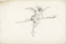 Monstrous witch on a broom, Mid of 17th cen..