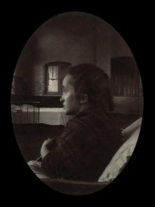 Side profile of a young woman with a misshapen head, wrapped in a tartan shawl, probably... Creator: Unknown.