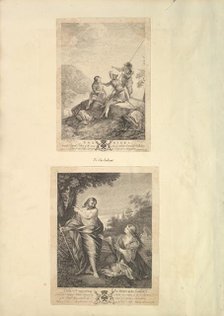 Leaf from Aedes Walpolianae mounted with two prints: (a): Three Soldiers; (b)..., 18th-19th century. Creators: Richard Earlom, William Walker.