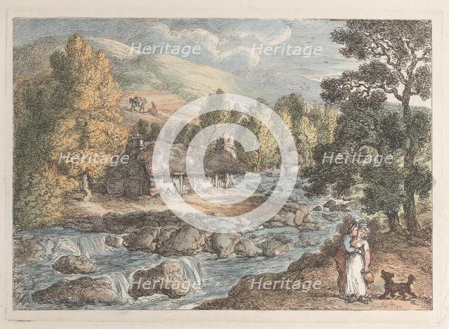 A Cornish Waterfall, from "Views in Cornwall", 1812., 1812. Creator: Thomas Rowlandson.