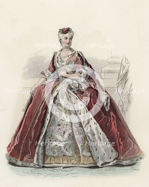 María José, Queen of Poland, in the 18th century, color engraving 1870.