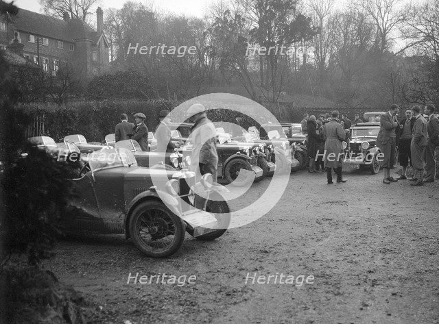 Various MGs outside the King's Arms, Berkhamsted, Hertfordshire, during the MG Car Club Trial, 1931. Artist: Bill Brunell.