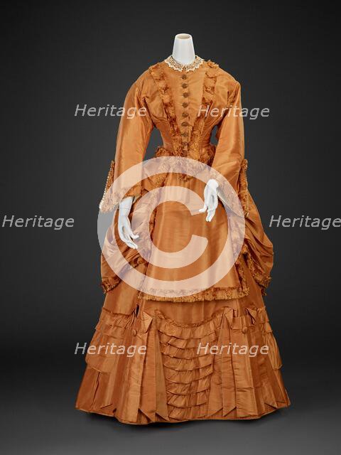 Wedding Dress (Bodice, Overskirt, Skirt), 1871. Creator: Unknown.