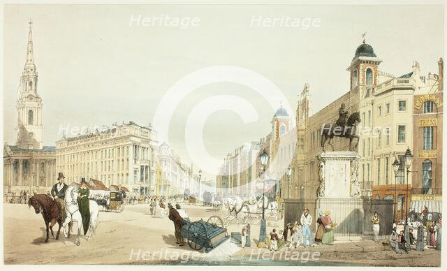 Entry to The Strand from Charing Cross, plate twenty from Original Views of London as It Is, 1842. Creator: Thomas Shotter Boys.