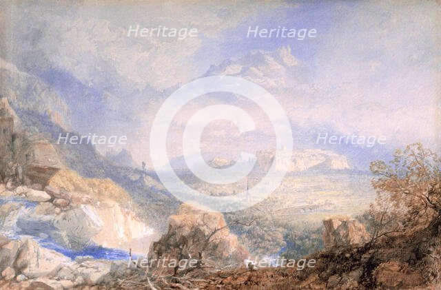 Valley of the Rhone with the City and Citadel of Sion, in Switzerland, 1853. Creator: James Baker Pyne.