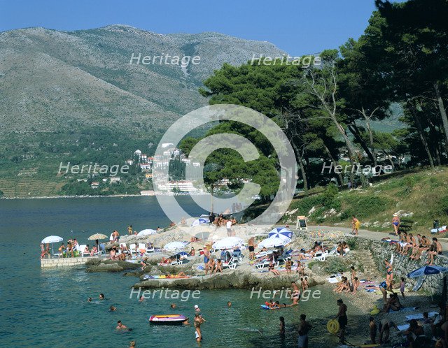 Rocky beach, Cavtat, Croatia.