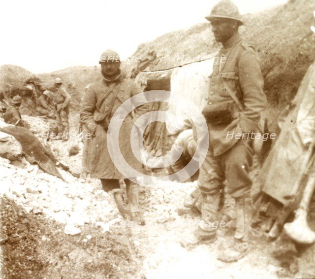 French soldiers at a captured German trench, c1914-c1918. Artist: Unknown.