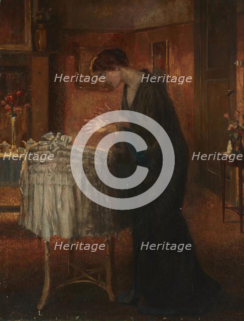 Interior with a woman by a cradle, c 1870. Creator: Stevens, Alfred (1823-1906).