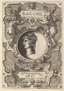 Bust of Bacchus surrounded by strapwork, from the series' Deorum dearumque,' a set of imag..., 1573. Creators: Gerard van Groeningen, Johannes van Doetecum I, Lucas van Doetecum.