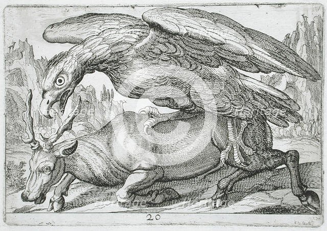 A Large Bird Attacking a Stag, 1610. Creator: Hendrick Hondius I.