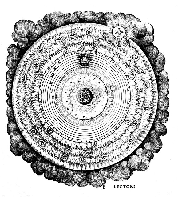 Geocentric or Earth-centred Universe, c1617. Artist: Unknown