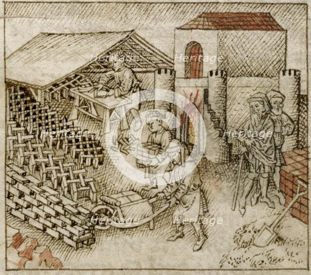 Book of Exodus: Israelites making bricks, mid 15th century. Creator: Unknown.