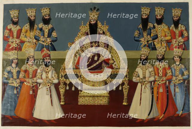Fath Ali Shah enthroned with his sons, 1816-1820.  Creator: Abdallah Khan.