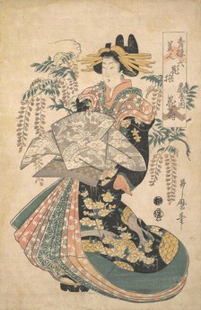 A Courtesan with Wisteria on the Background. Creator: Utamaro II.