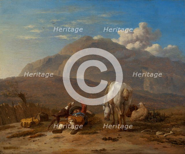 Italian Landscape with a Young Shepherd Playing with his Dog, c1647-1678. Creator: Karel Du Jardin.