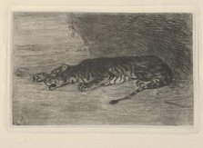 Tiger Lying at the Entrance of its Lair, ca. 1828-30., ca. 1828-30. Creator: Eugene Delacroix.