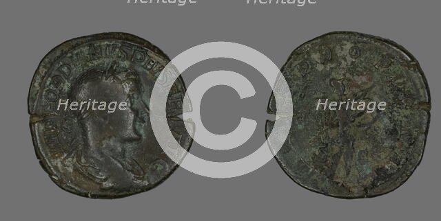 Sestertius (Coin) Portraying Emperor Gordianus, 238-244. Creator: Unknown.