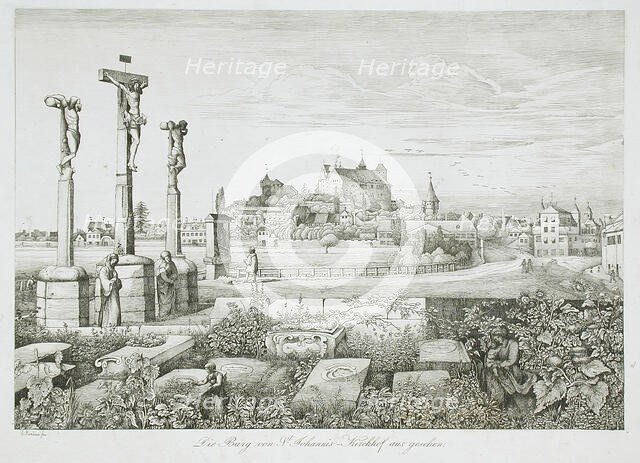 Die Burg von St. Johannis Kirchhof aus gesehen, 19th century. Creator: Johann Jakob Kirchner.