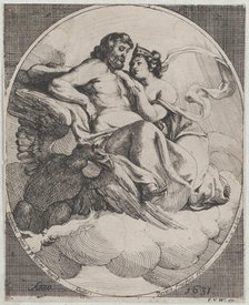 Jupiter and Juno seated on clouds, with an eagle holding thunderbolts below at left, 1631. Creator: Willem Panneels.