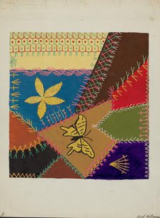 Crazy Quilt (Section), c. 1940. Creator: Ruth M Barnes.