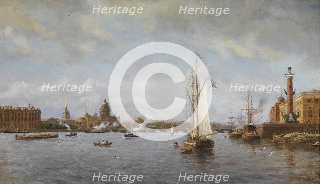 View of the Neva at the Vasilyevsky Island, 1898. Artist: Beggrov, Alexander Karlovich (1841-1914)
