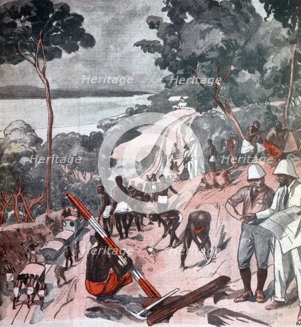 Laying railway track under the Equatorial sun, Brazzaville, Congo, 1924. Artist: Unknown