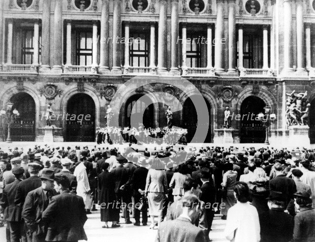 German military band giving a concert, occupied Paris, 1940-1944. Artist: Unknown