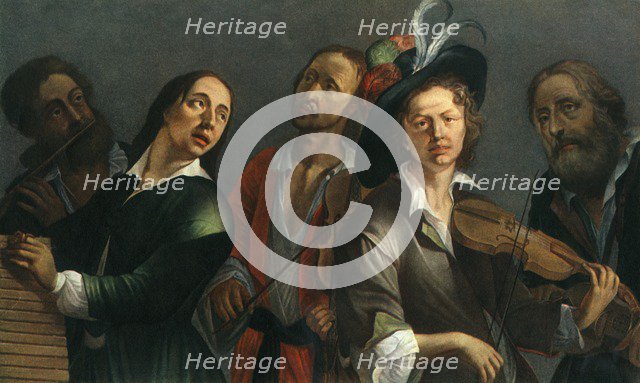 'Transverse flute, xylophone, viola and violin; unknown Czech painter of the second half of the seve Artist: Unknown.