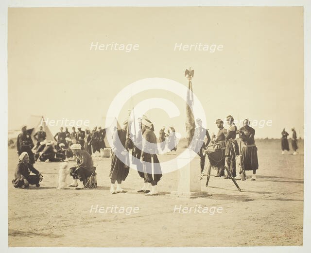 The Raised Flag of the Zouave Regiment, Camp de Châlons, 1857. Creator: Gustave Le Gray.