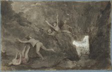 A ghost appearing to a group of figures, c1750s. Creator: George Dance.