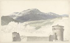 Landscape at Subiaco and building in Rome, 1787-1847. Creator: Josephus Augustus Knip.