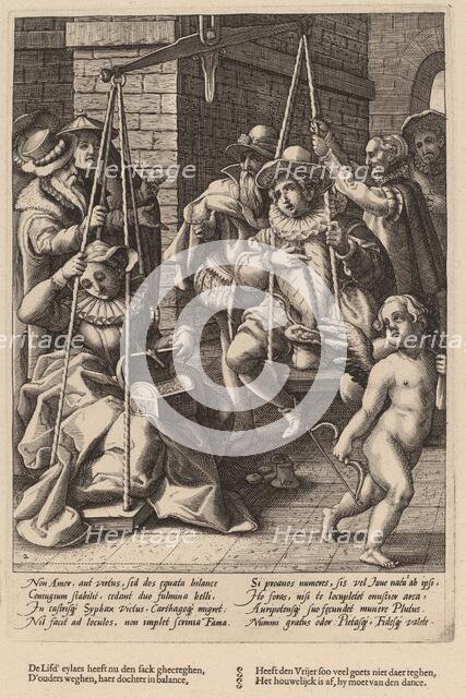 The Scales of Marriage, c. 1592. Creator: Goltzius, Workshop of Hendrick, after Hendrick Gol.