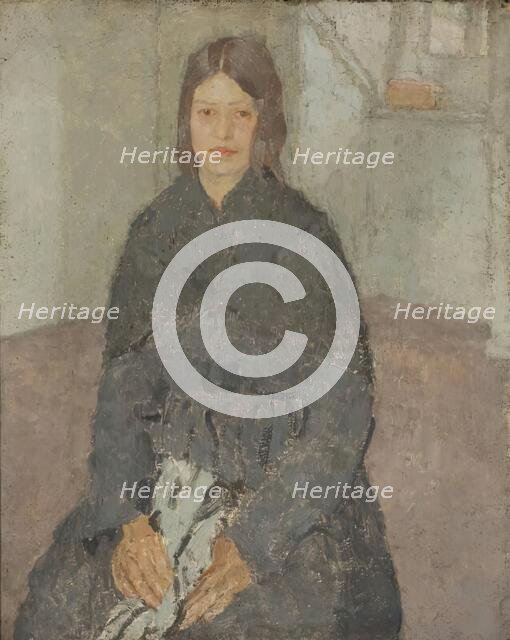 Seated Girl Holding a Piece of Sewing, 1915-1925. Creator: Gwendolen Mary John.