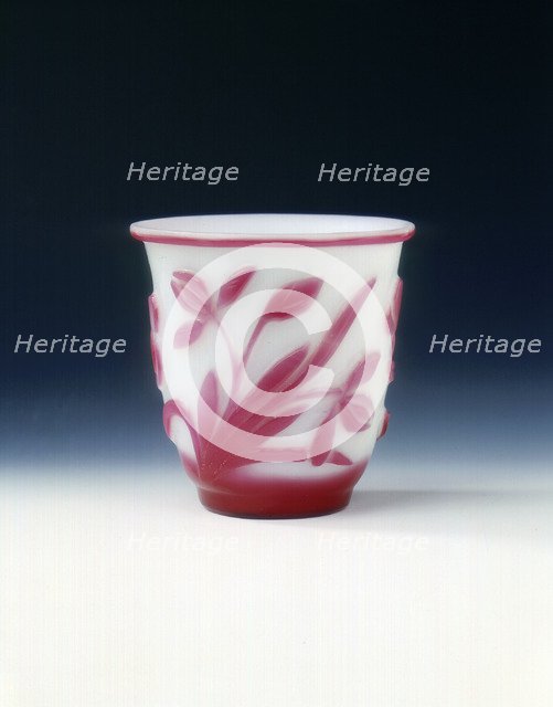 Peking glass cup, white with pink overlay, Qing dynasty, China, c1800. Artist: Unknown