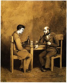 Raskolnikov und Marmeladov. Illustration for the novel Crime and Punishment by F. Dostoevsky, 1874. Artist: Klodt, Mikhail Petrovich, Baron (1835-1914)