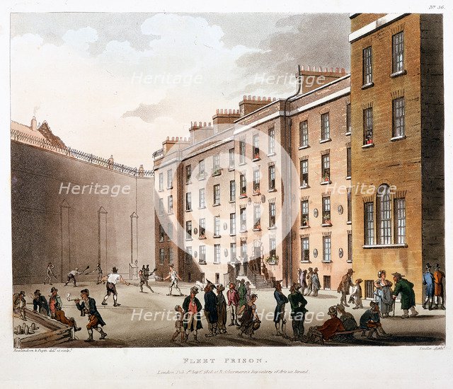 Inner court, Fleet Prison, London, 1808-1811. Artist: Thomas Rowlandson