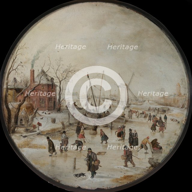 Frozen River with Skaters. Artist: Avercamp, Hendrick (1585-1634)