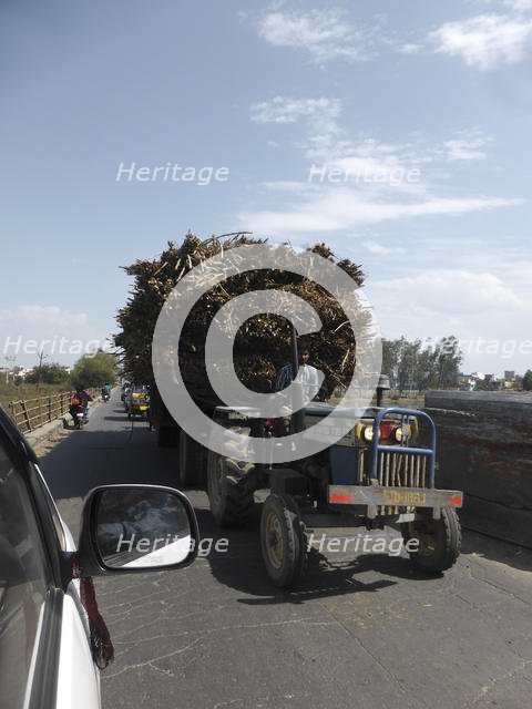 Tractor loaded with sugar cane, Uttarakhand, India. Creator: Unknown.