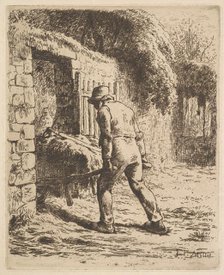 Peasant Pushing A Wheelbarrow, 1855. Creator: Jean Francois Millet.