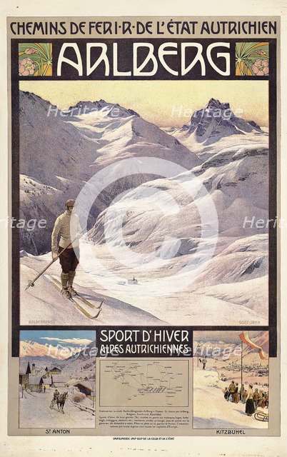 Travel poster advertising winter sports in Arlberg, Austra, c1910.