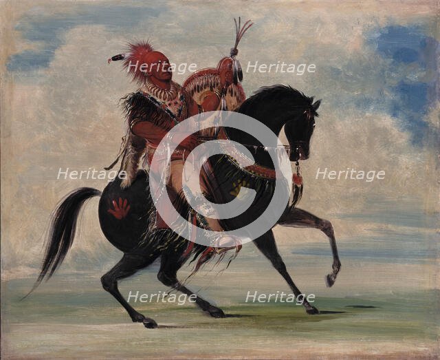 Kee-o-kúk, The Watchful Fox, Chief of the Tribe, on Horseback, 1835. Creator: George Catlin.