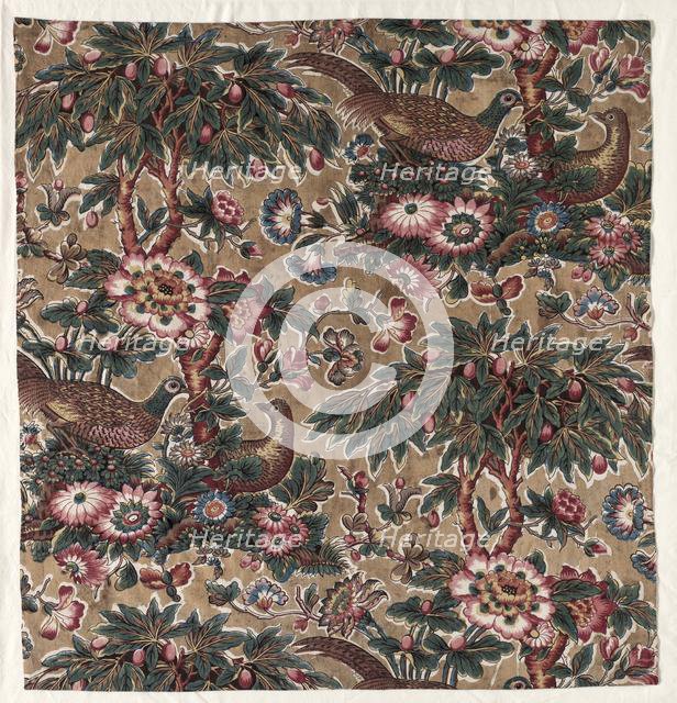 Glazed Chintz with Pheasant and Flower Design, c. 1816. Creator: Bannister Hall (British).