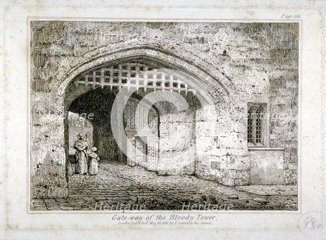 Gateway to the Bloody Tower, Tower of London, 1821. Artist: Anon