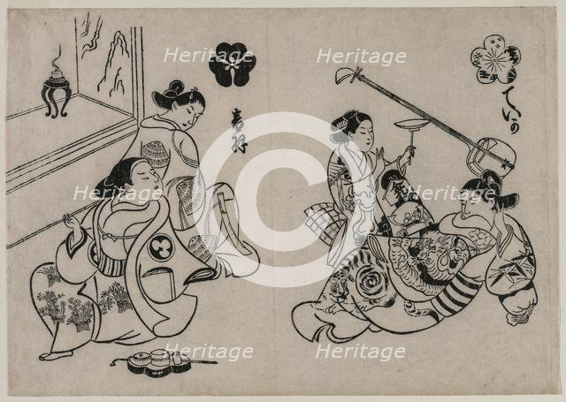 Three Courtesans with a Client. Creator: Okumura Masanobu (Japanese, 1686-1764).