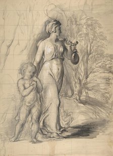 Hagar and Ishmael in the Wilderness (recto); Two Portrait Studies of the Artist's Wife..., 1829-33. Creator: George Richmond.