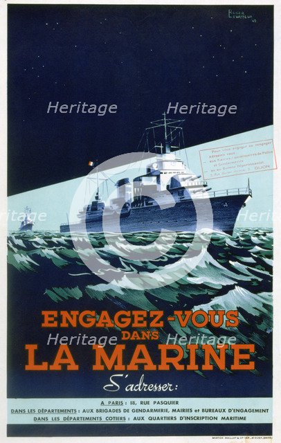 French Navy recruitment poster, c1930-1945. Artist: Roger Levasseur