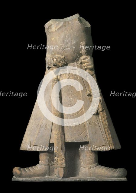 Statue of the emperor Kanishka with inscriptions in Brahmi Script, 1st-2nd century. Creator: Central Asian Art.