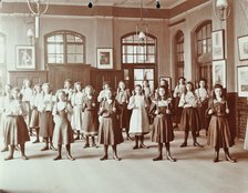Girls holding Indian clubs, Cromer Street School/ Argyle School, St Pancras, London, 1906. Artist: Unknown.