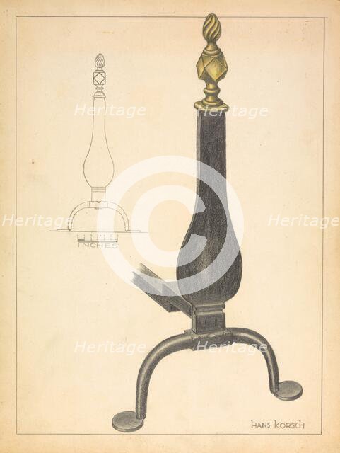 Andiron (one of pair), c. 1936. Creator: Hans Korsch.