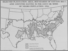 Selected plantation area, boundaries of cotton belt, and counties having 50 per cent.... 1910, 1920. Creator: Unknown.